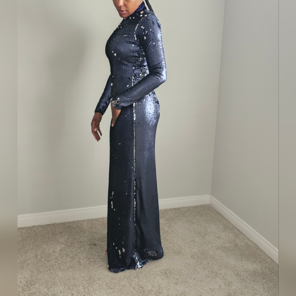 NWT Marcell Von Berlin Navy Sequin Velvet Gown Dress 6 - Picture 5 of 9